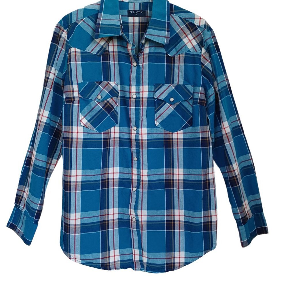 Pashartukβ Plaid Shirt Western Snap Front Teal Blue Womens Medium